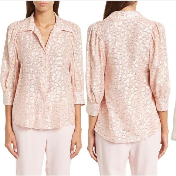 Stella McCartney silk metallic animal spots woven button top Size EU 42, NWT - Picture 1 of 9